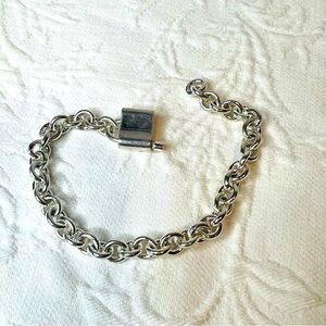 Vintage JCM 925 Sterling Silver Padlock Rolo Chain Link Bracelet